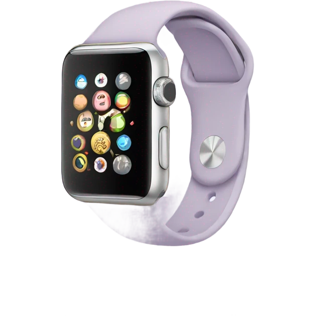 light purple apple watch with beige clock face emoji