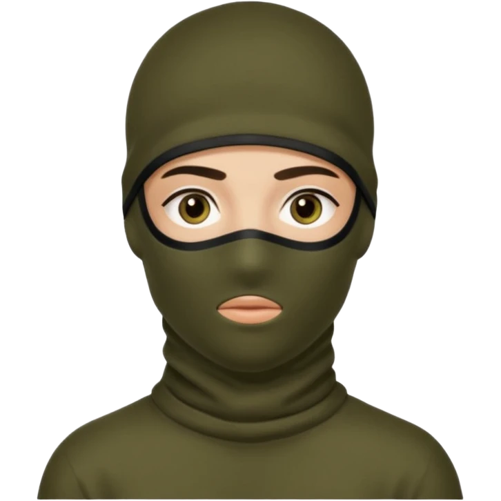 Un joven con un pasamontañas negro que solo le deje ver los ojos y cejas emoji