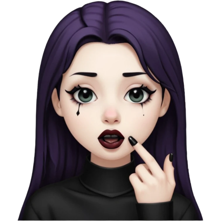 Goth girl with her eyes rolled up and towards her nose and her tongue sticking out doing uwu face emoji