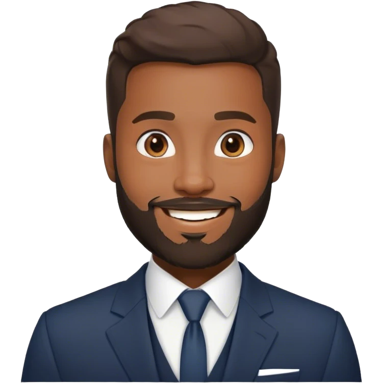 homme noir beau avec une belle barbe et en costume visage rond sourire beau emoji