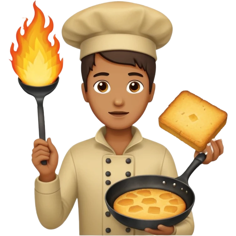 skillet with cornbread and hand on fire emoji