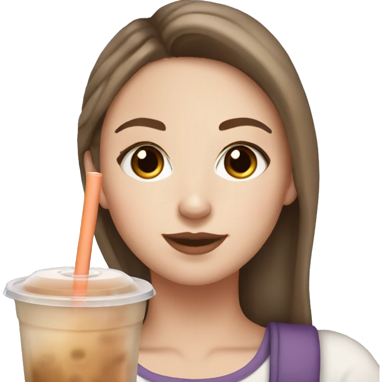 White girl with brown hair and brown eyes drinking bubble tea emoji