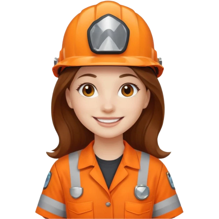 GAROTA BRANCA DE CABELOS LONGOS CASTANHOS, UNIFORME DE TRABALHO LARANJA E CAPACETE LARANJA emoji