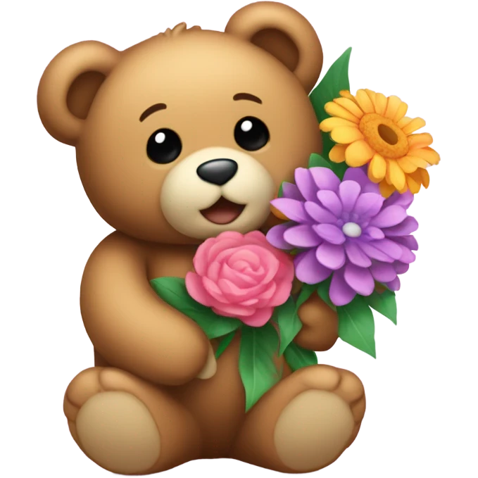 Teddy bear holding flowers emoji