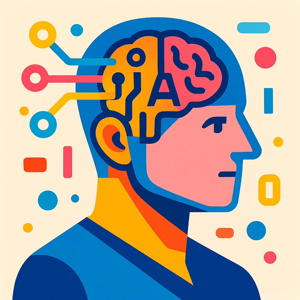 inteligencia artificial, estilo moderno, colores vibrantes, fondo claro emoji