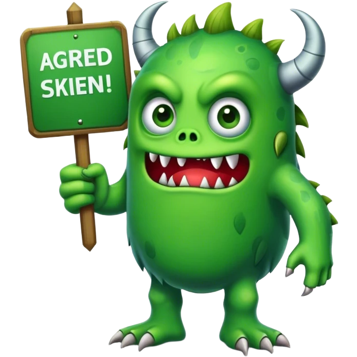 monster holding a sign "agreed" emoji