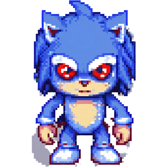 Sonic.exe character in Minecraft style, blocky, pixelated, dark and creepy atmosphere, red eyes, menacing expression, similar to Minecraft mob design emoji