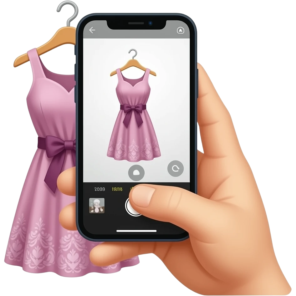 hand taking photo with  iphone to a hanging dress emoji