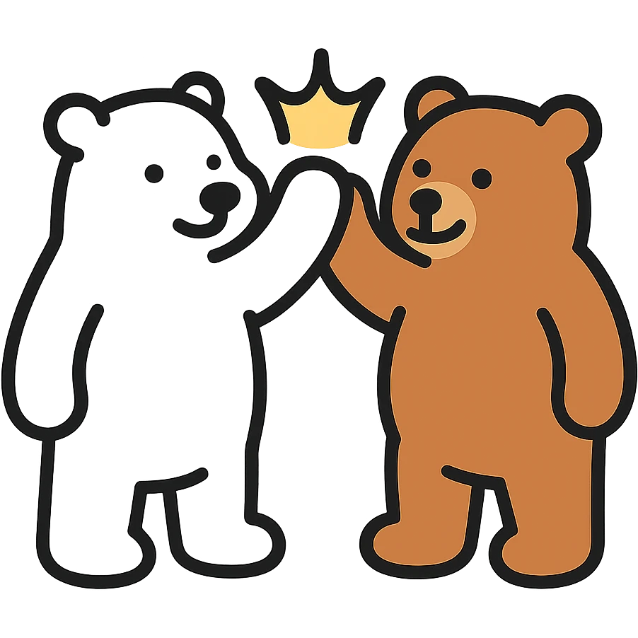 A white polar bear and brown bear giving each other a high five, showing friendship emoji