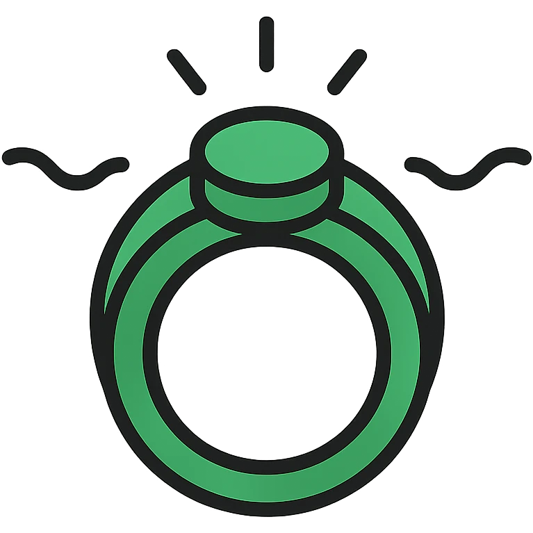 green power ring named Elasticity, with a dynamic, stretching effect around it, representing flexibility, modern icon style emoji