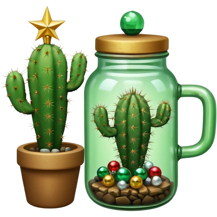Cactus holding an overturned jar Christmas tree emoji
