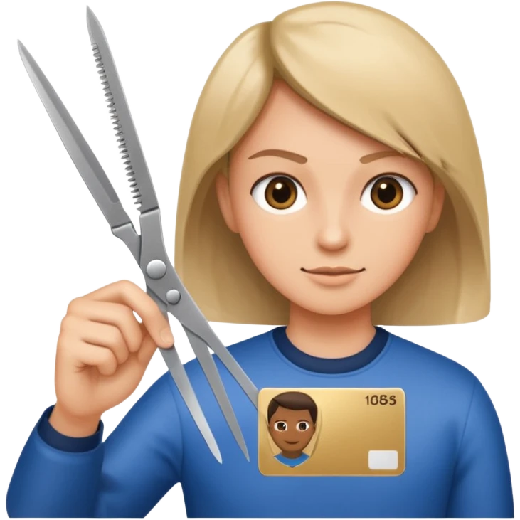Scissors cutting an ID card in 2 parts.hyper realistic emoji