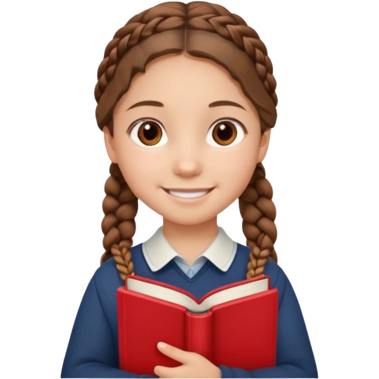 brown braid hair girl kid, student, red book emoji