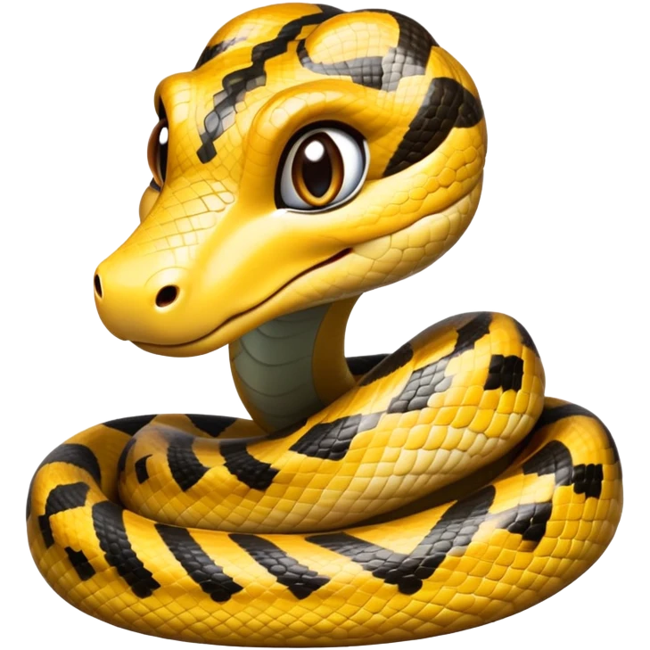 cinematic-cute-anaconda-portrait-emoji,-head-tilted-playfully-and-inquisitively,-with-a-sleek,-shimmering-body-adorned-with-detailed-scale-sriped patterns-and-round,-sparkling-eyes-full-of-wonder,-simplified-yet-irresistibly-adorable-features emoji