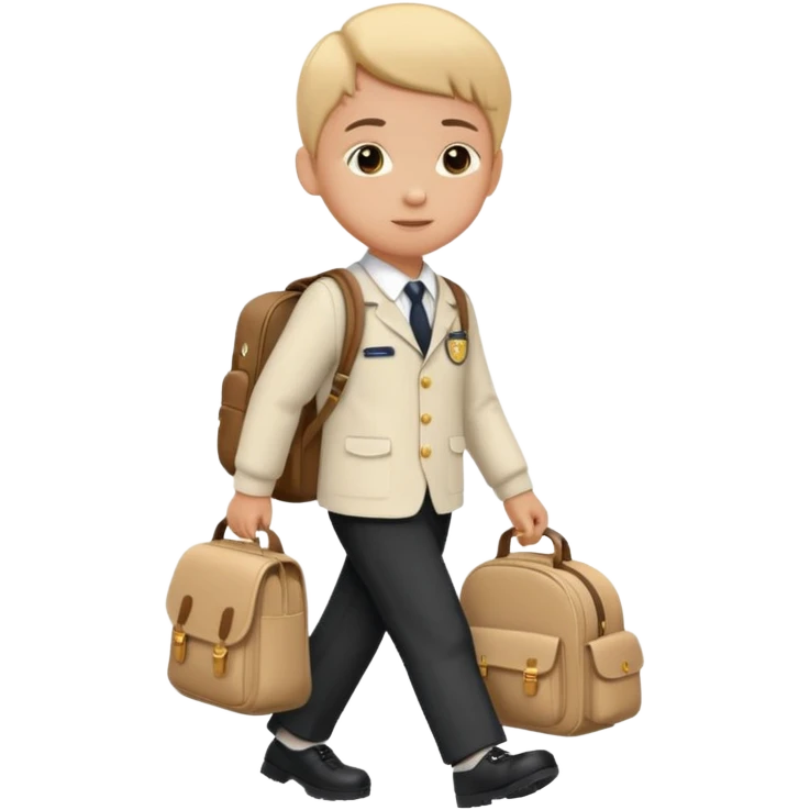 Picture → Child with school bag going to school
Label → “I go to school.” emoji