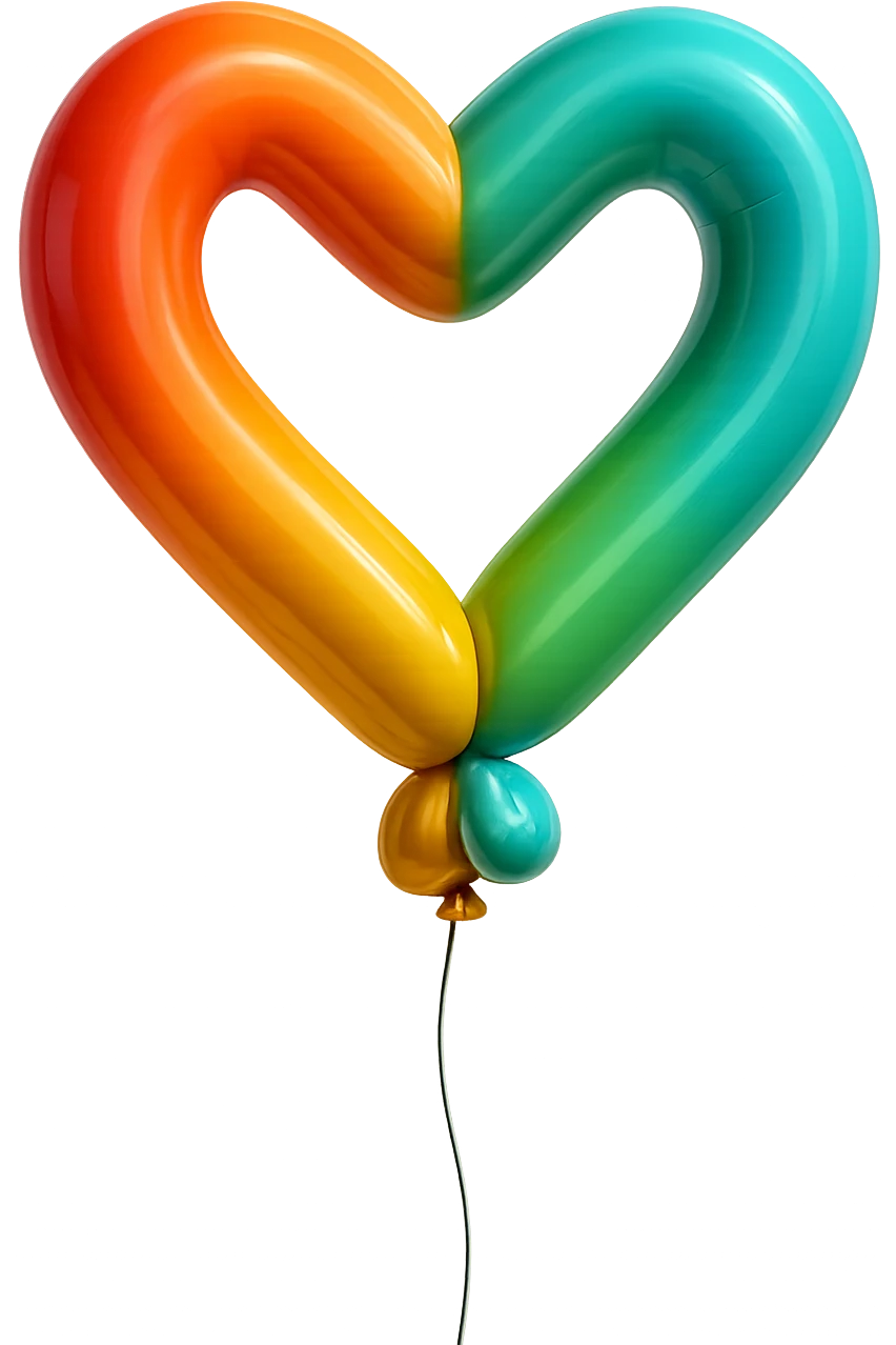 heart-shaped balloon floating in the air, playful and light, with a string emoji