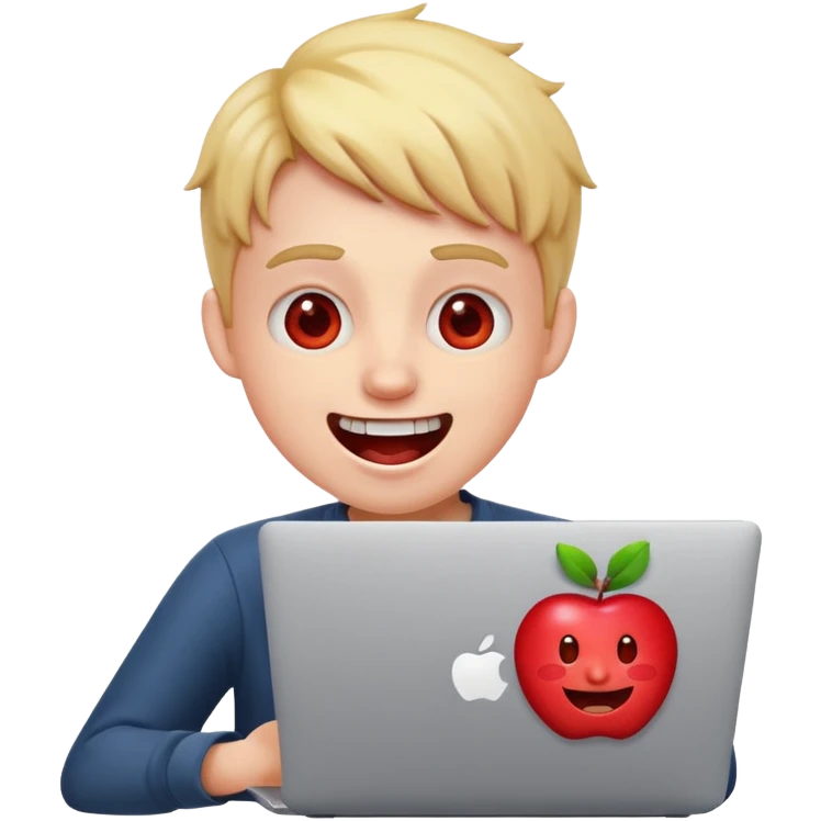 student with laptop, laughing maniacally, apple style emoji emoji