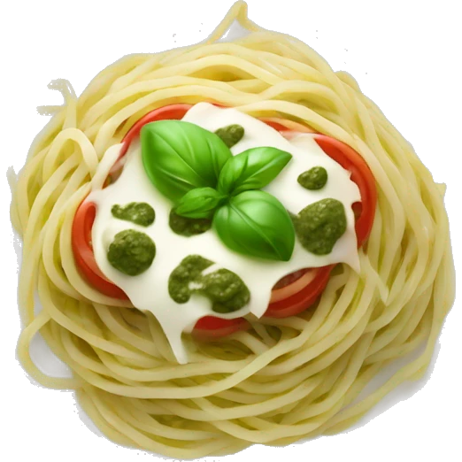  spaghetti with green pesto with mozarella and tomato  emoji