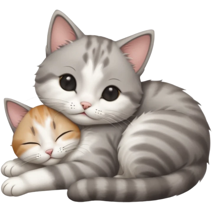 grey and white small cat with its eyes closed lying down leaning on his elbow with his paw curled under his head holding it up emoji