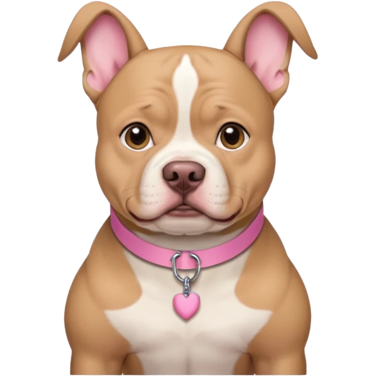 Tan with white chest XL American bully with cropped ears and pink collar emoji