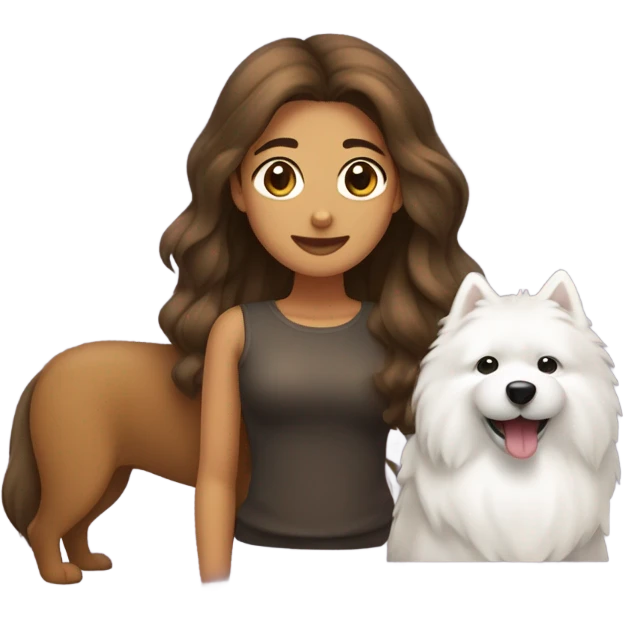 Chica de cabello castaño oscuro con un Perro samoyedo  emoji