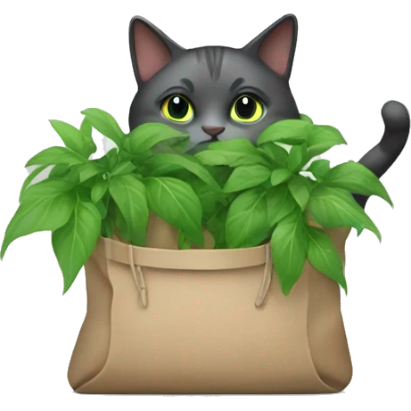 cat with bags of green plants emoji