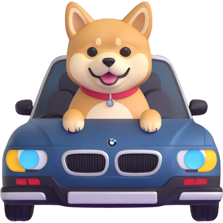 shiba inu sitting inside a BMW car emoji