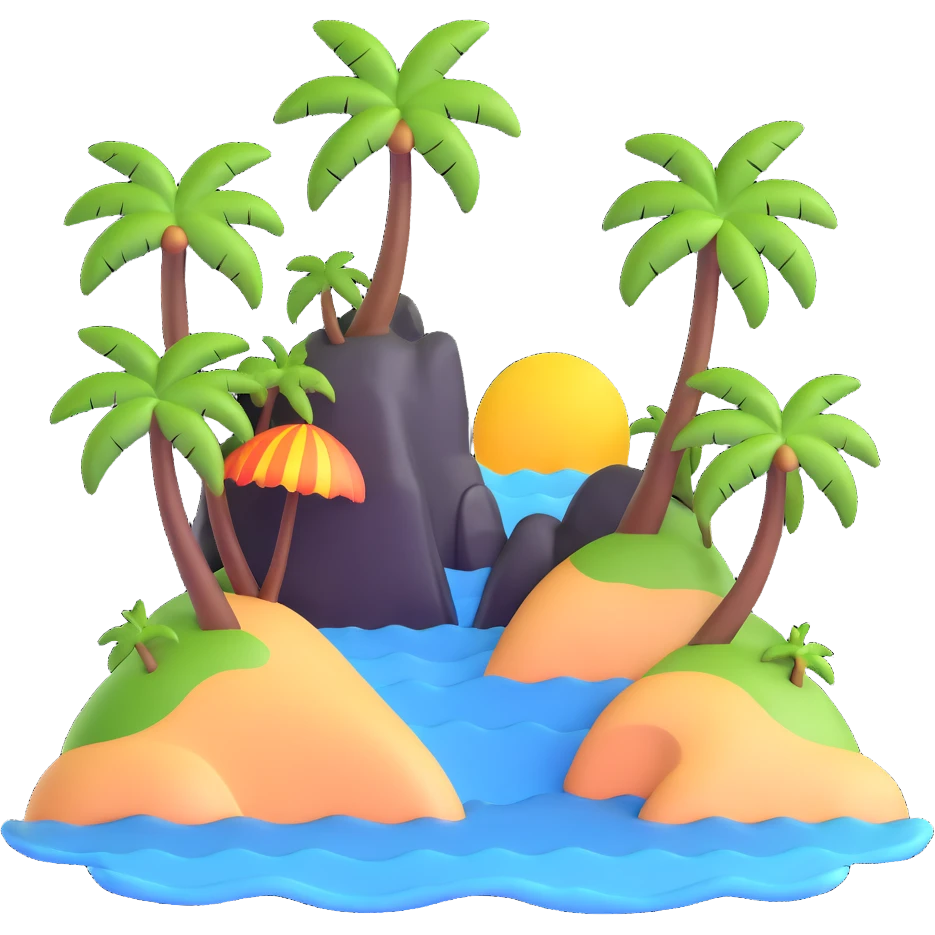tropical island with palm trees and ocean emoji