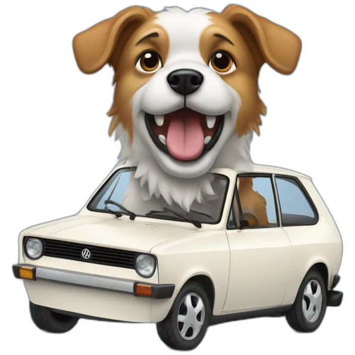 English seepdog driving volkswagen polo emoji