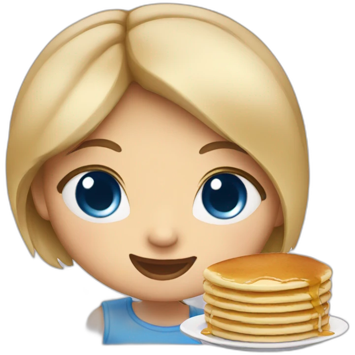 girl whit blue eye eat pancake emoji