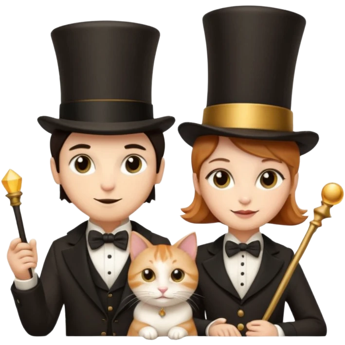 magician couple and their pet cat emoji