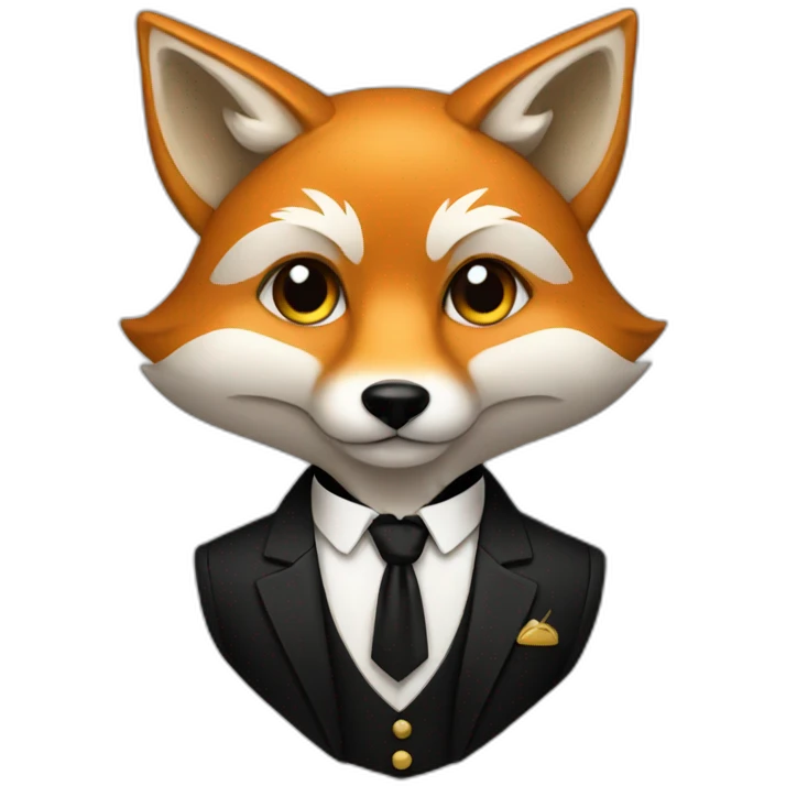 Fox wearing a black tuxedo with gold emoji