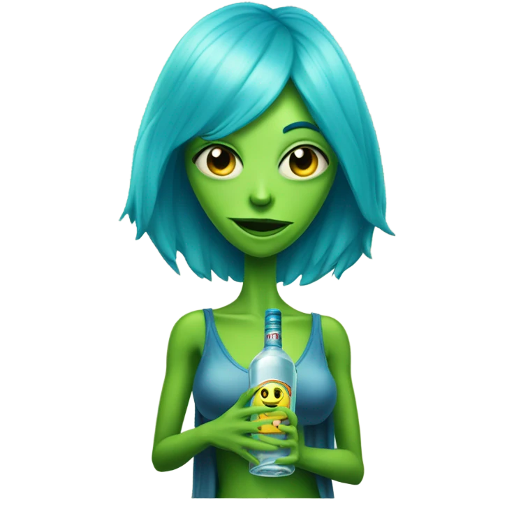https://www.emojis.com/emoji/a-green-alien-woman-full-body-blue-hair-9oHMlHLe03N IN https://www.emojis.com/emoji/vodka-bottle-HEUPkbKfZU5 emoji