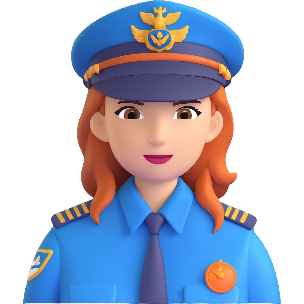 pilot, female, blue uniform, captain's hat emoji