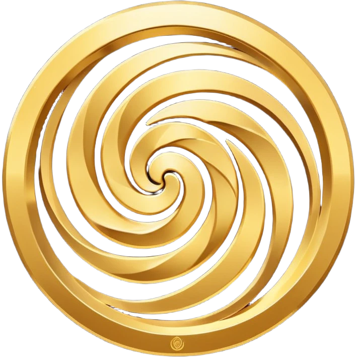 A smooth circular swirl of gold energy lines wrapping around the AYNI Gold logo at the center. Flat vector look, clean edges, and the phrase “AYNI Gold” subtly embedded in the swirl pattern. emoji