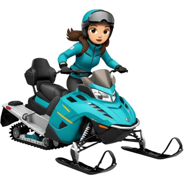 Can you create an emoji of a brunette girl on a teal polaris khaos 850 155 snowmobile action shot emoji