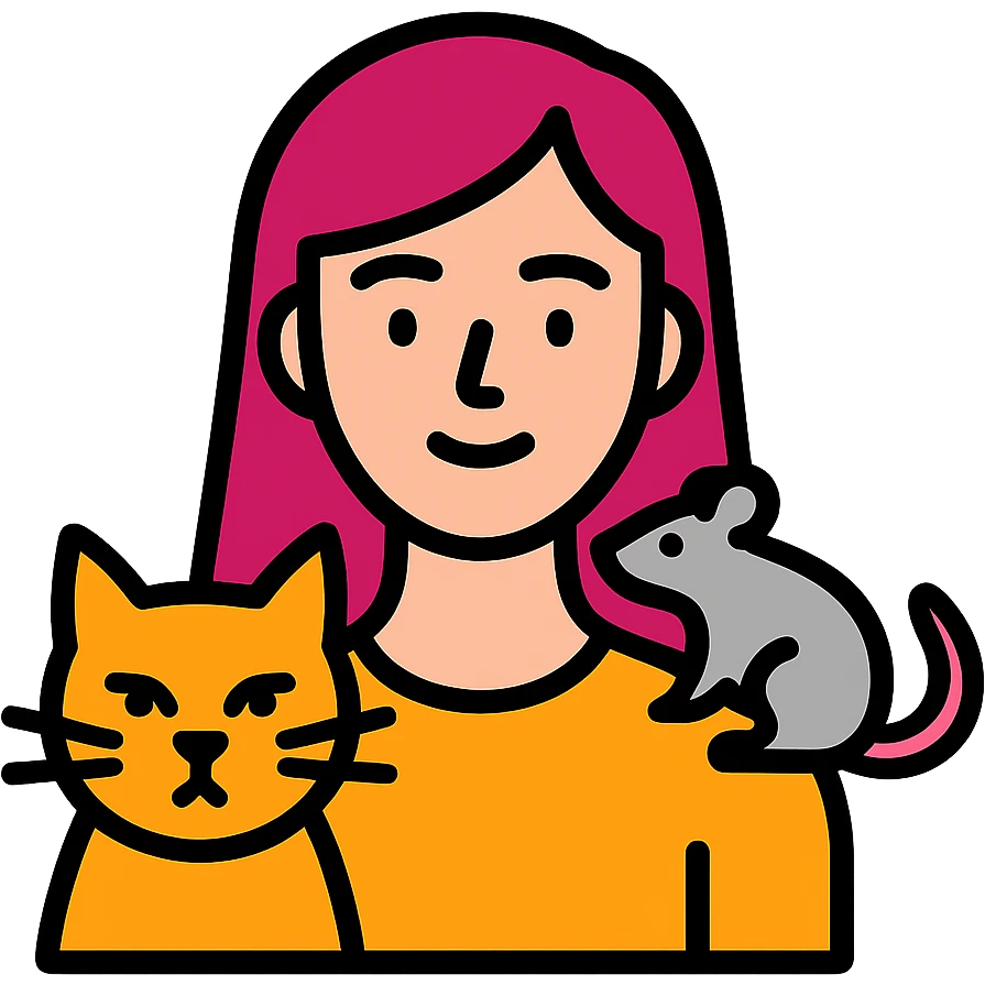 icon of Лера шин with a cat and a rat, alternative modern icon style, different pose or composition, minimal color emoji