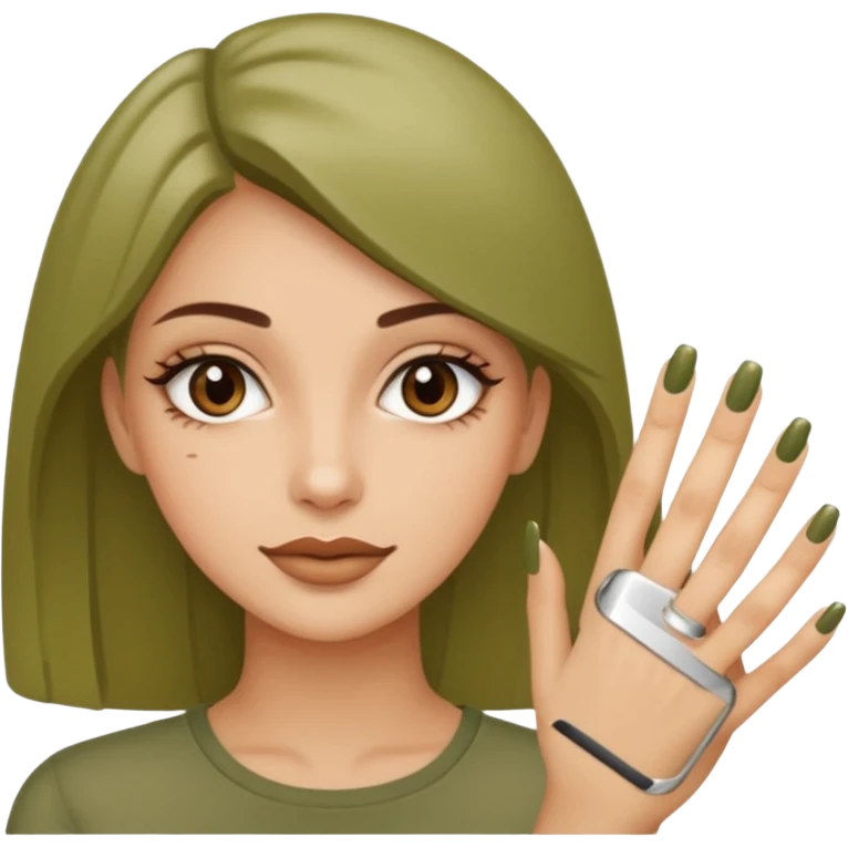 gel polish, y manicure en beige and olive green with a woman  emoji