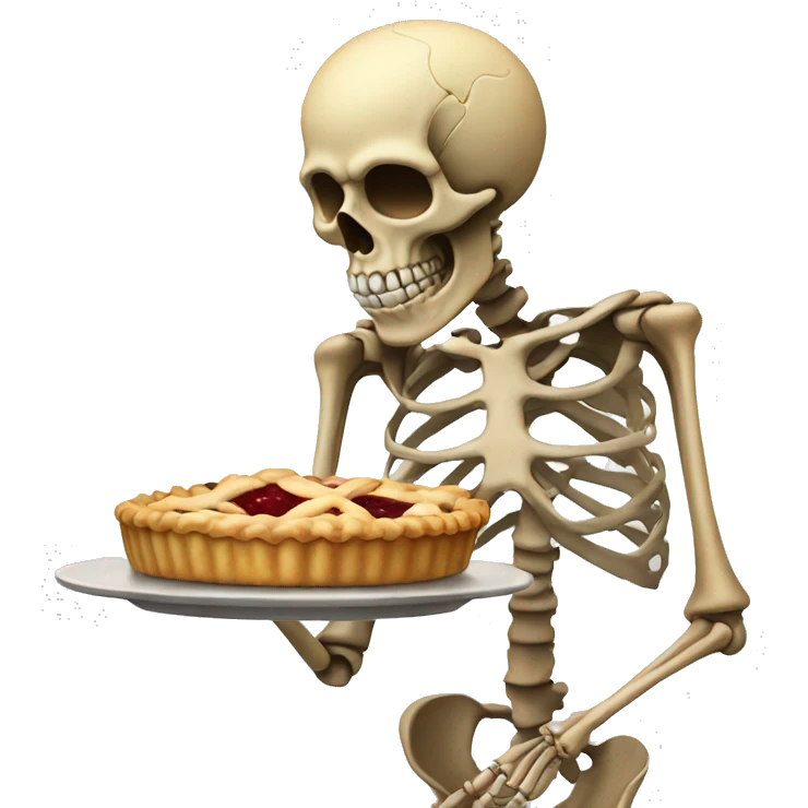 A skeleton smelling a pie emoji