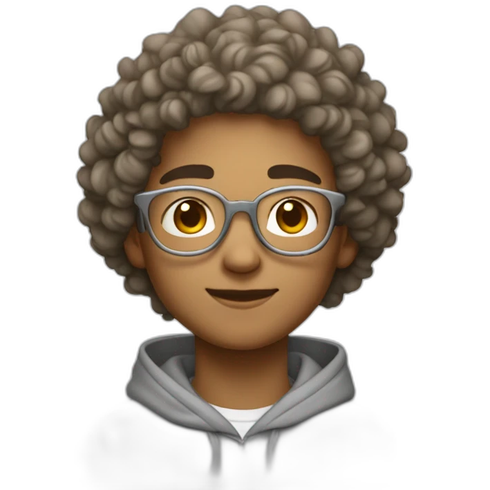 Young guy with curly hair on top with a fade in light brown color and rounded silver glasses with a grey hoodie on emoji