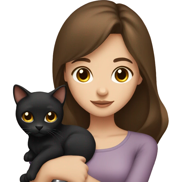 Brown hair and brown eyes girl holding black cat emoji