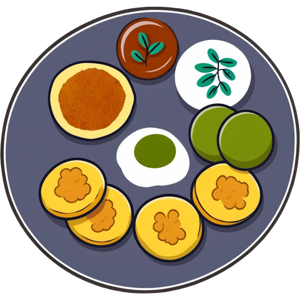 Small plate of Aloo Tikki Chaat with chickpeas, potato patties, yogurt and tamarind chutney emoji