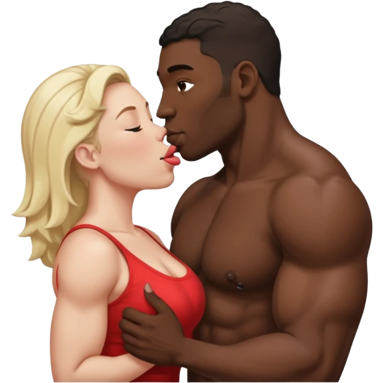 Tall Muscular naked black man kissing short fat naked white mom intimate tongue  emoji