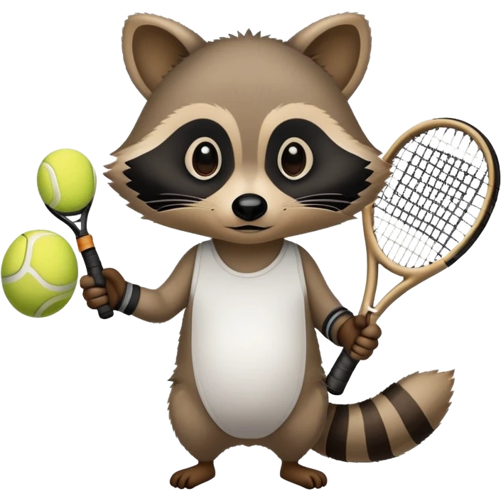 tennis racket gripped by a raccoon hand and forearm, no raccoon body visible emoji