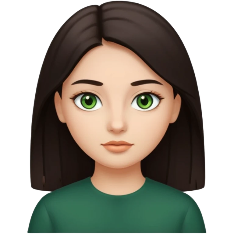 Girl with dark green eyes, light eyebrows and long dark-brown straight hair with oval face emoji
