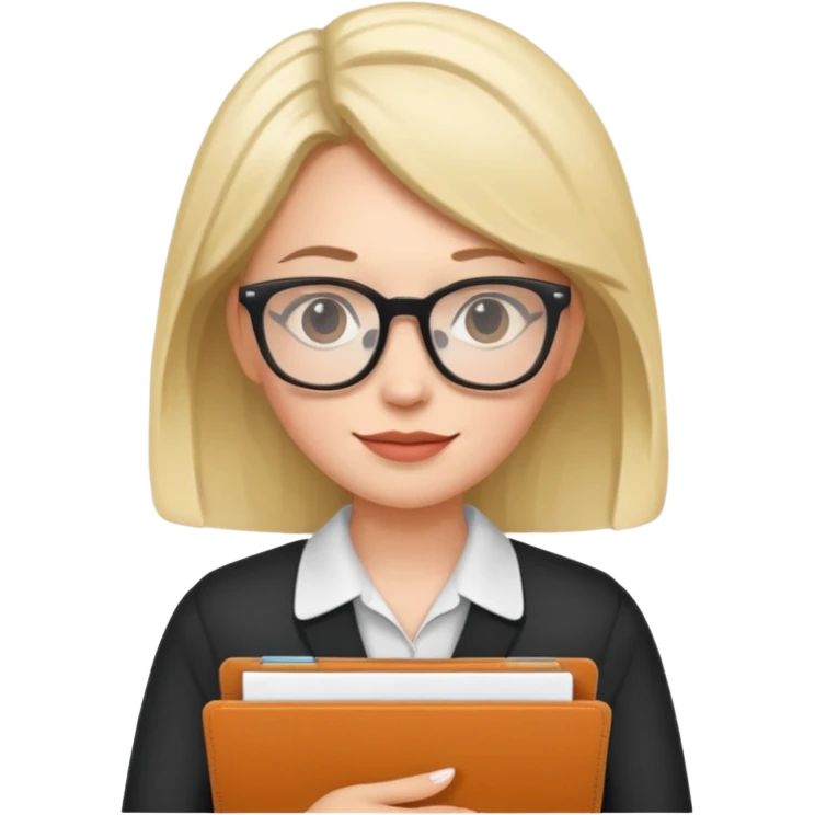 a woman with glasses and a folder in her hands like emoji