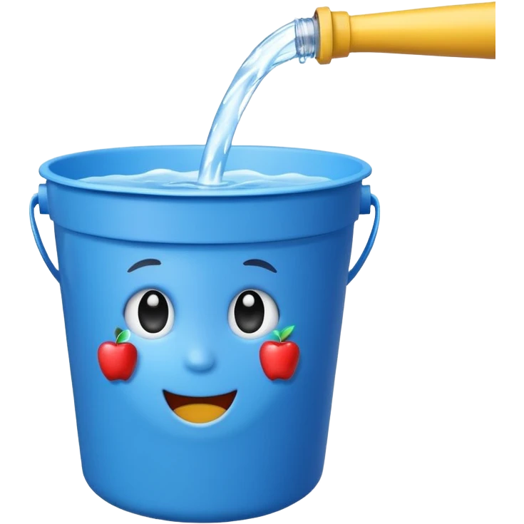 blue bucket of water with a hole in the side, water pouring out, apple emoji style emoji