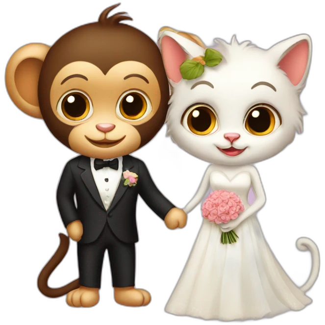 monkey and kitten wedding emoji