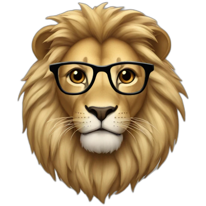 Lion with black mane and glasses emoji