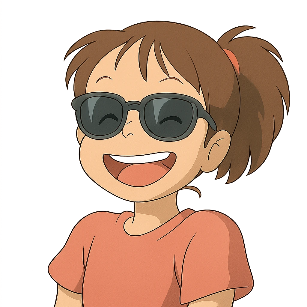 girl with a big cute smile and sunglasses emoji